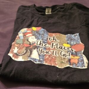 Dr. Suess Adult Medium 'Oh the Places You'll Go!' Graphic T-Shirt - Black